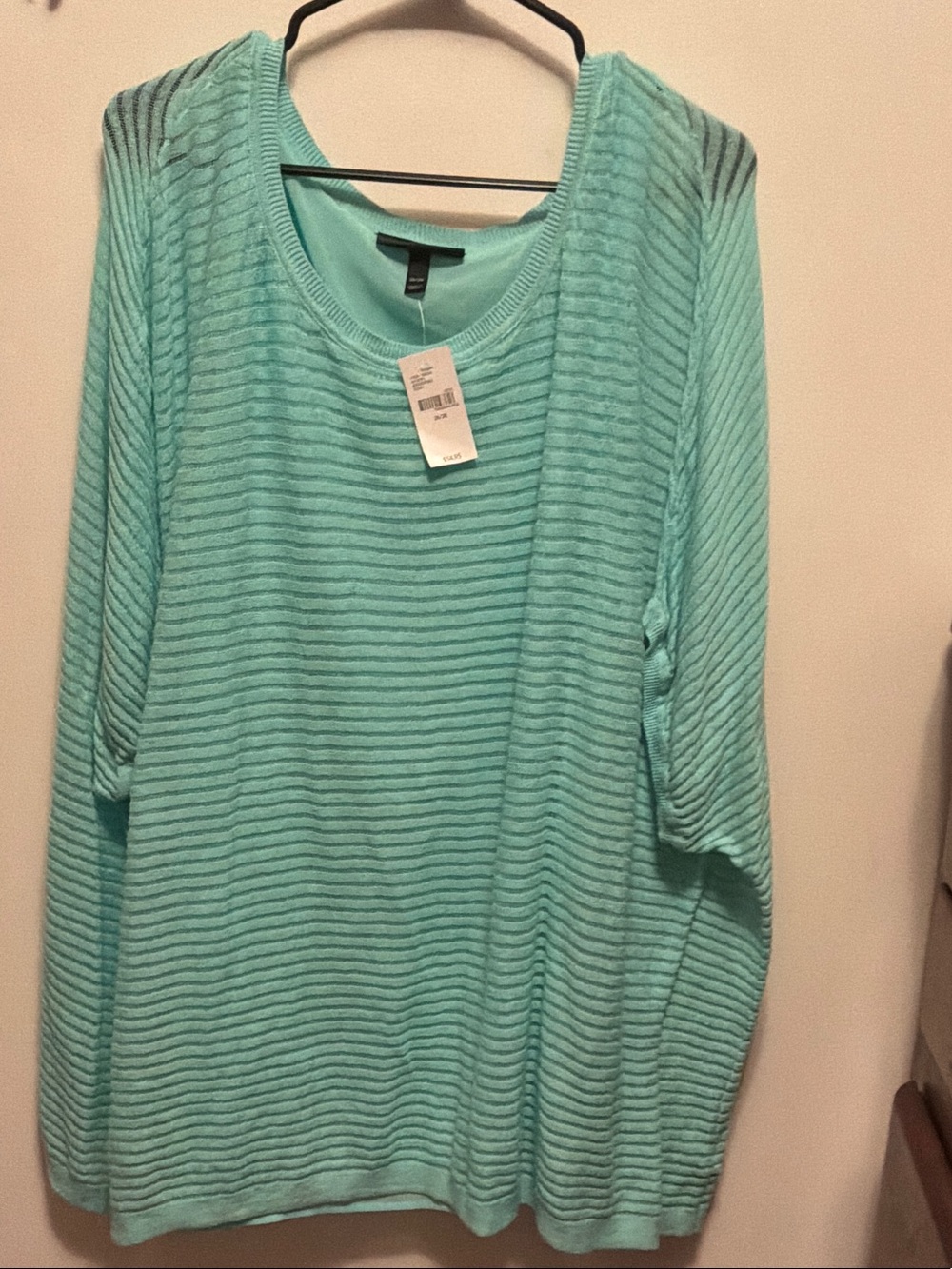Lane Bryant Aqua Ribbed Scoop Neck Long Sleeve Top